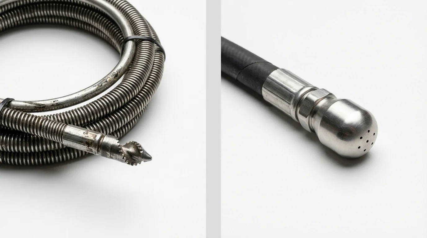 Drain snake cable and hydro jetting nozzle used for drain cleaning in Morrilton, AR